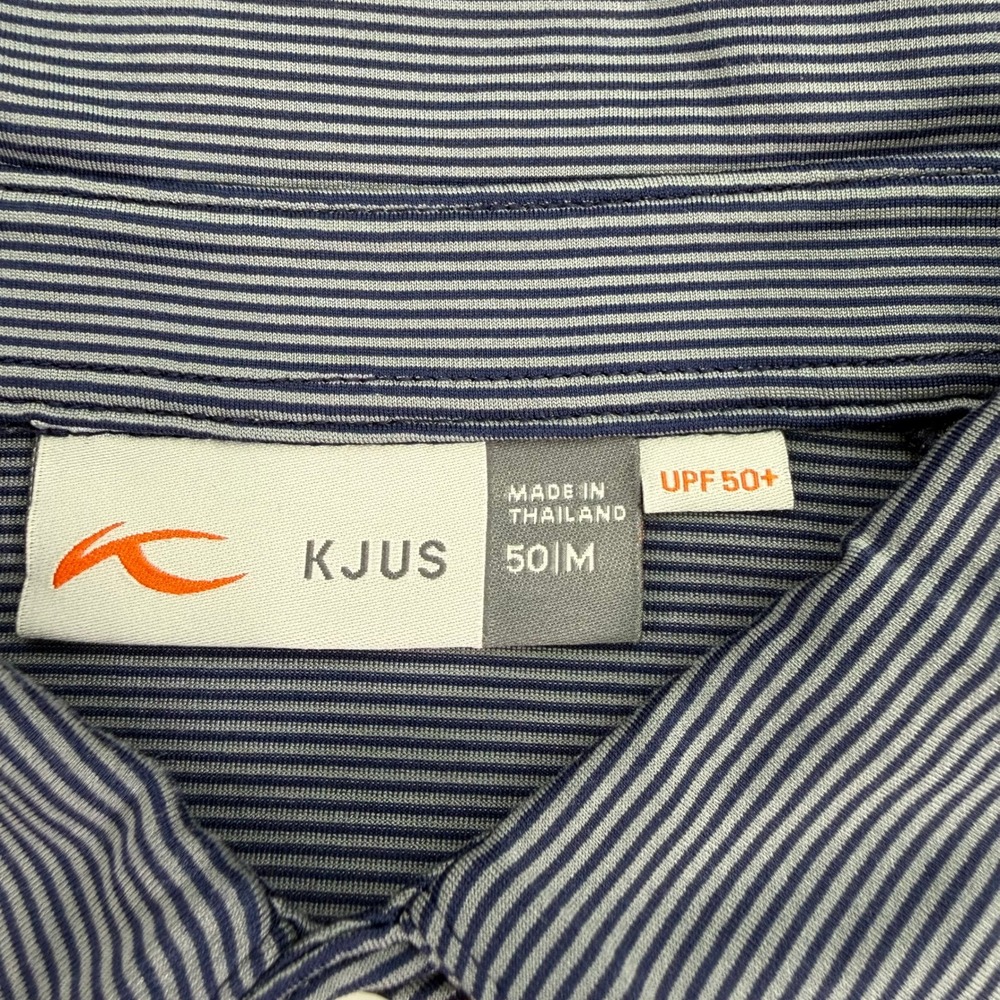 Kjus Polo Shirt Men Medium Gray Navy Stripe Performance Exmoor Country Club 1896 - Picture 2 of 14